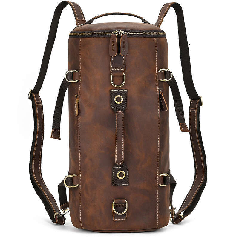 Genuine Leather Backpack Unisex Single Shoulder Dual-use Travel Top Layer Cowhide Casual Luggage Cylinder Crossbody Bag