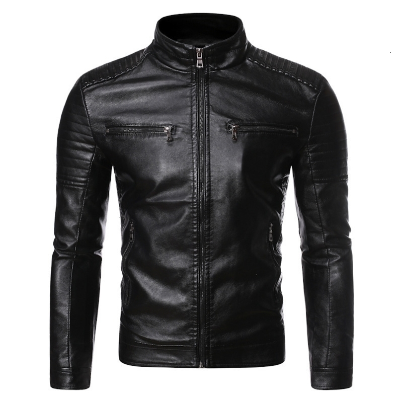 Spring and Autumn mens standing collar multi pocket leather jacket PU work clothes outdoor motorcycle riding 250814