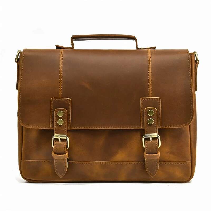 Genuine Men's Handbag Large Capacity Business Computer Briefcase Crazy Horse Leather Single Shoulder Crossbody Bag