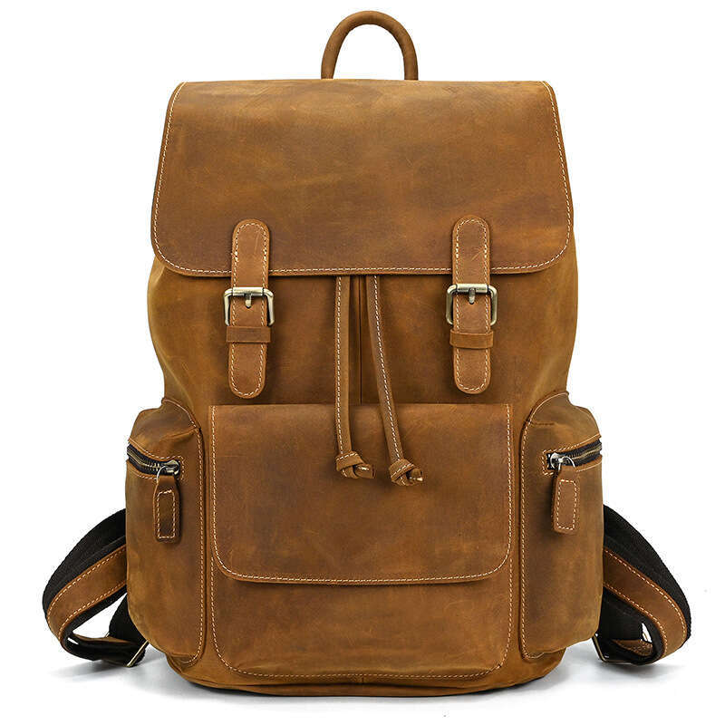 Nouveau véritable sac d'ordinateur portable de 15,6 pouces Crazy Horse en cuir de grande capacité Sac à dos de voyage pour hommes