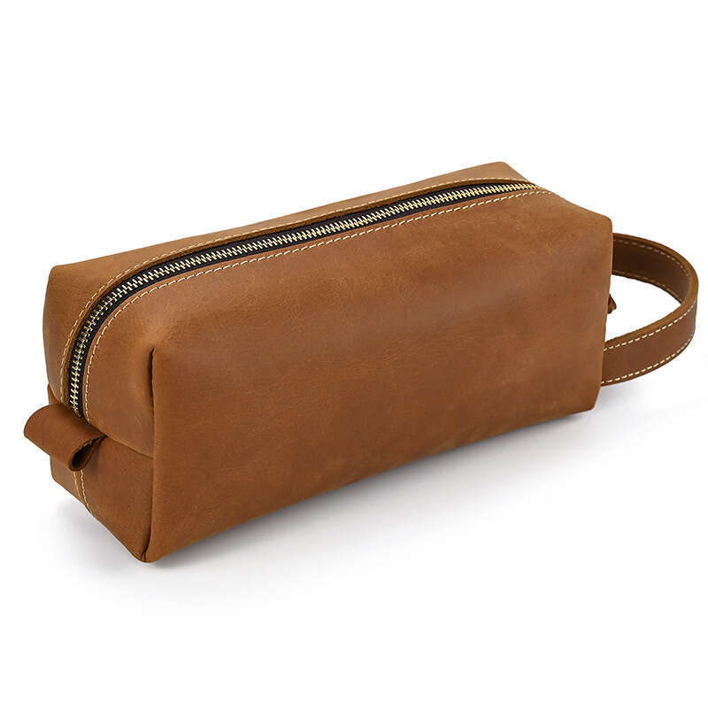 Crazy Horse Toiletry for Men, New Handheld Bag, Genuine Leather Travel Cosmetic Organizer, Clutch Bag