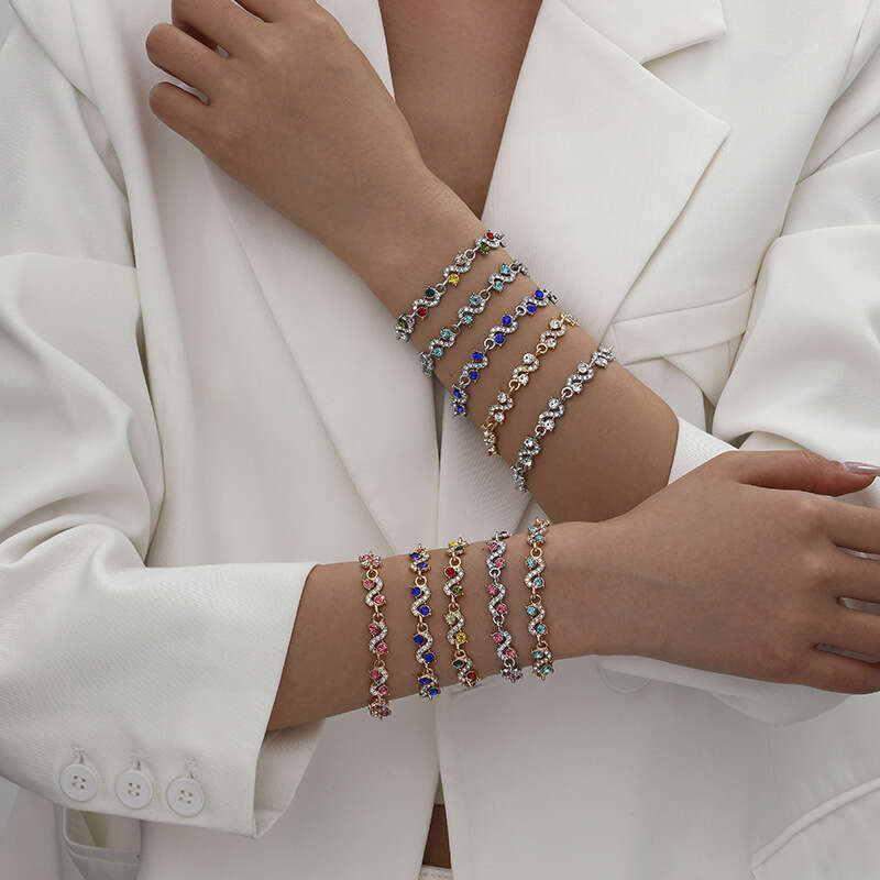 Cross Colorful Zircon Seven Color Hand Jewelry Summer Versatile High-end Feel Women's Bracelet