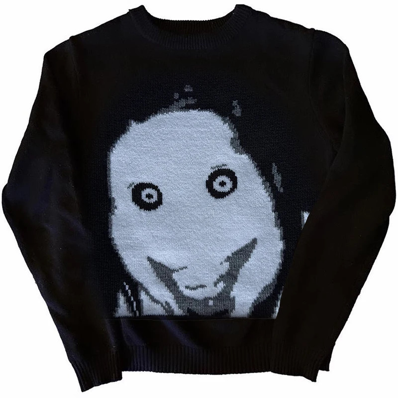 Men Casual Sweater Streetwear Sweater Knitted Sweater Retro Painting Anime Demon Hip Hop Knitted Graphic Vintage Pullover250819