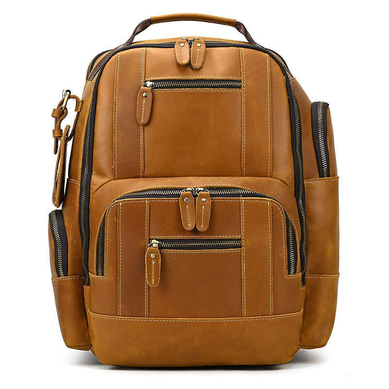 Sac à dos de voyage multi-poches en cuir véritable Crazy Horse pour hommes, grande capacité, sac d'école en cuir de vache