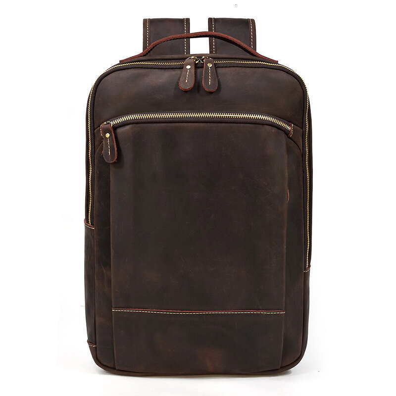 Genuine for Men Crazy Horse Leather Business Laptop Top Layer Cowhide Travel Backpack Student School Bag