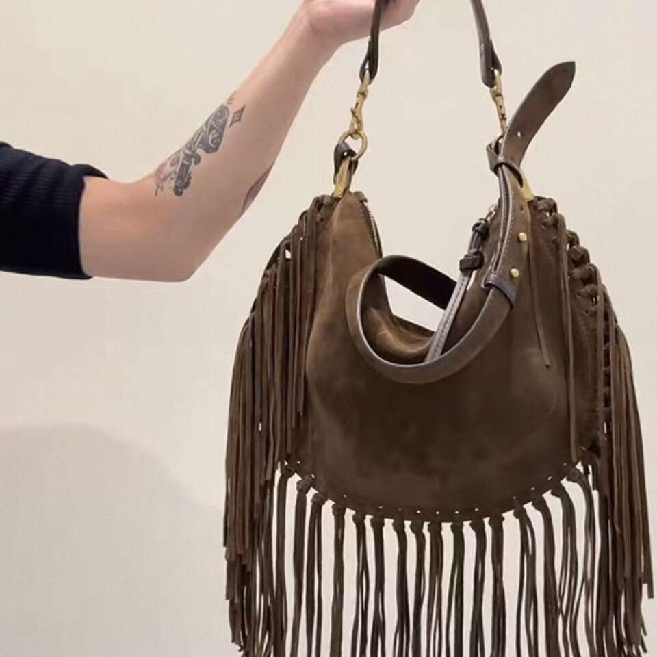 Designer Bag Tote Shoulder Bag Internet Celebrity Autumn Winter New Tassel Suede Velvet Matte Single Wave Play Style Half Round Crossbody For Women