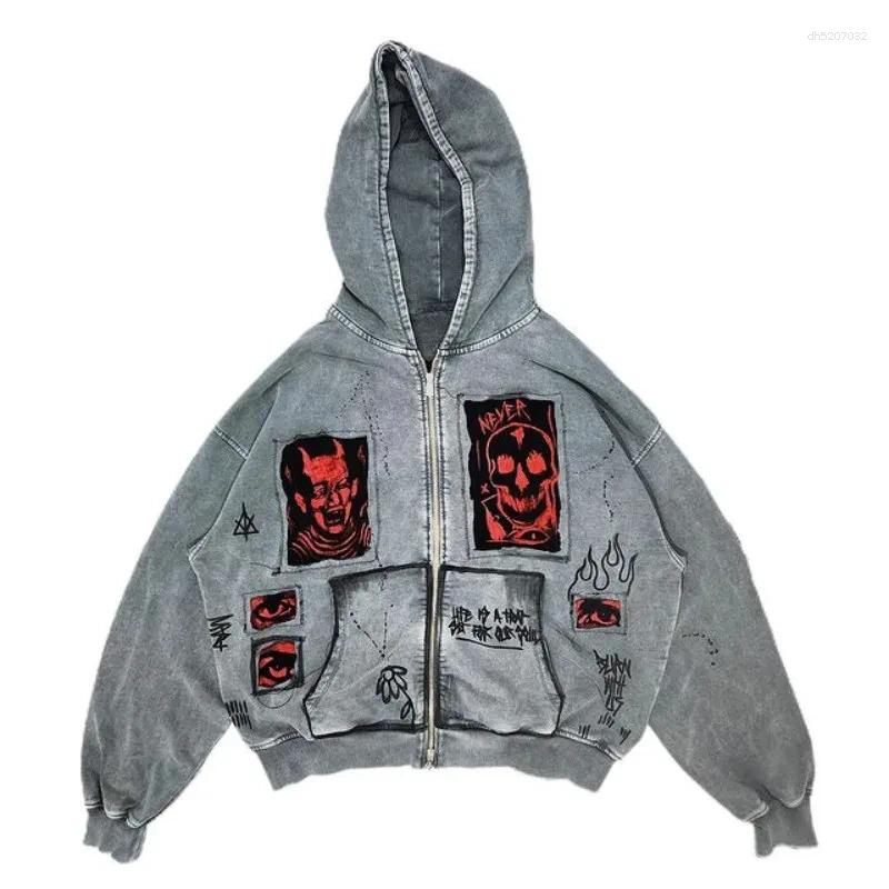 Women's Hoodies Hoodiey2k SweatshirtsHoodie Sweatshirt Men's Hip Hop Letter Vintage Skull Pattern Print Oversized Hoodie Jacket Clothin