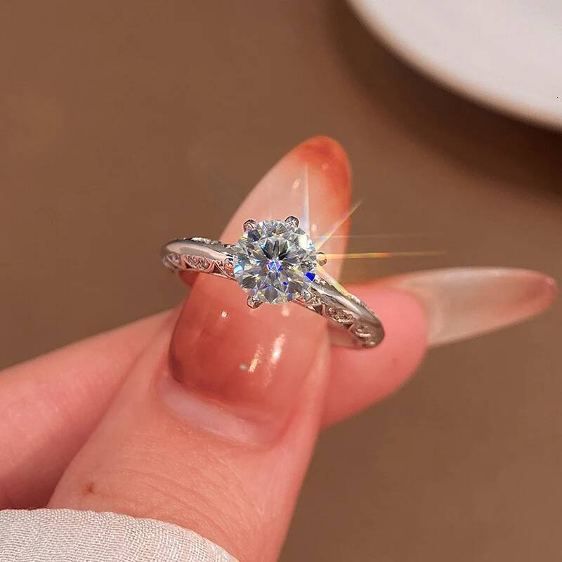 KNB 1CT D Color Moissanite Diamond Fans Hollow Rings for Woman Real 925 Sterling Sliver Eternity Engagement Wedding Fine Jewely