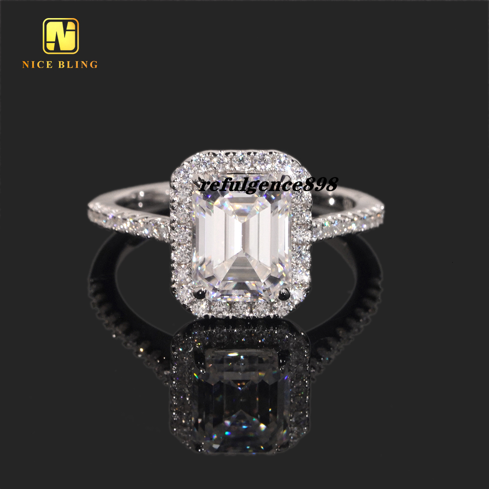 Trendy Jewelry Wedding Ring Emerald Cut VVS Moissanite Diamond 925 Sterling Silver Rings Jewelry Engagement Ring for Women