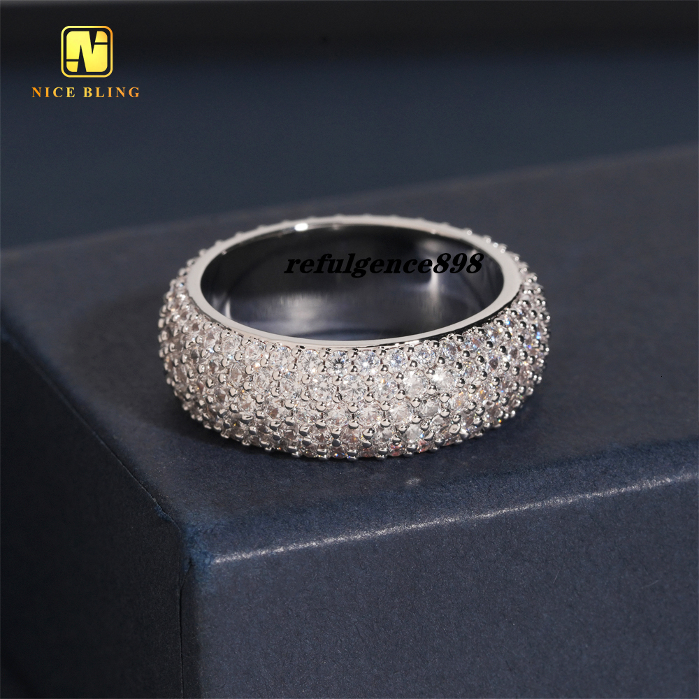 Ready To Ship 5ROW Diamond Daily Wear Men Ring Hip Hop Moissanite Jewelry Rapper Brass 5A Moissanite Fully Iced Out Diamond Ring
