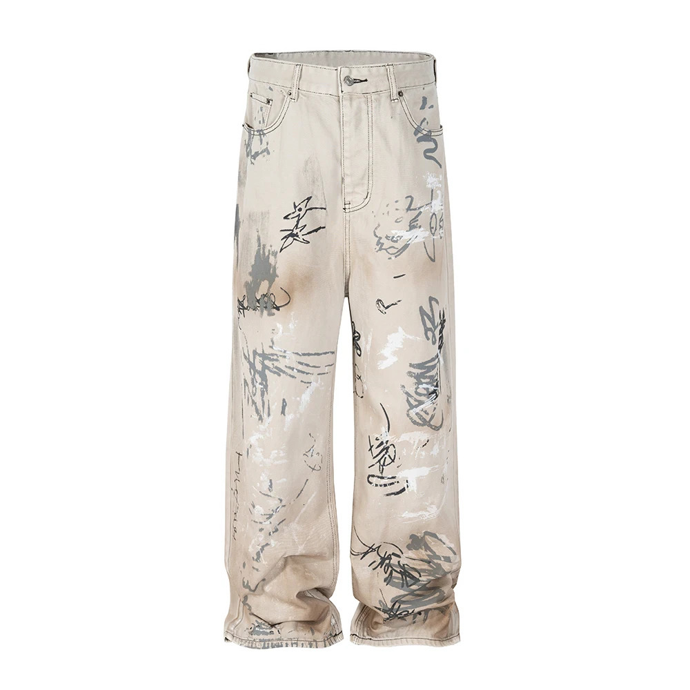 Jeans bouffés lavés au graffiti peint à la main pour hommes et femmes y2k streetwear pantalones hombre pantalon de jean décontracté surdimensionn