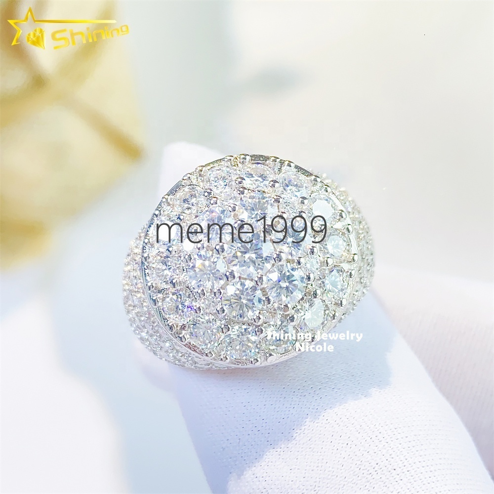 Fashion Style Iced Out Jewelry 925 Sterling Silver Hip Hop VVS Diamond Silver Engagement Moissanite Men Ring