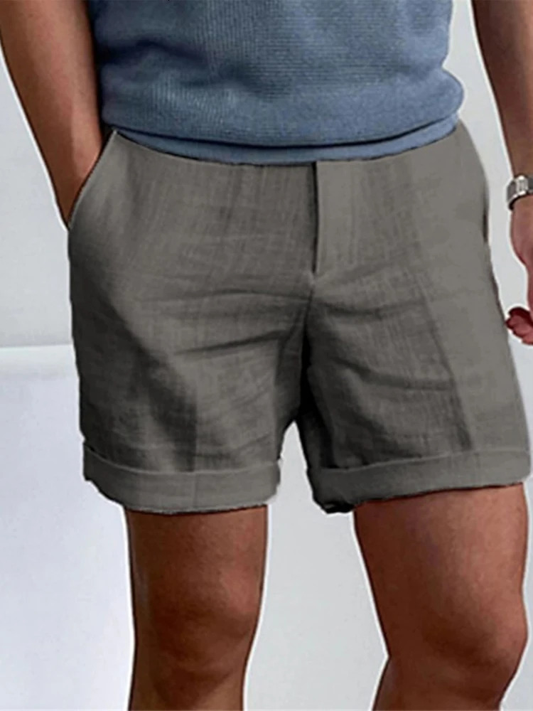 Fashion Simple Solid Color Loose Beach Shorts Men Daily Leisure Breath Cotton Linen Summer Vacation Casual Mens 250813