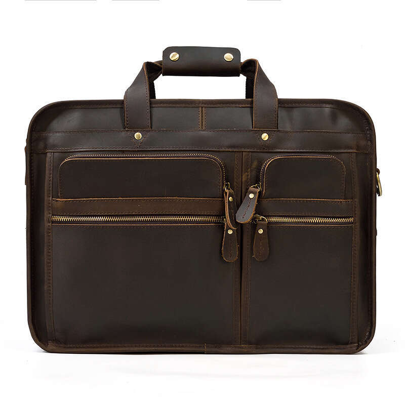 Genuine Briefcase Crazy Horse Leather 17inch Business Handbag Single Shoulder Crossbody Men's Bag