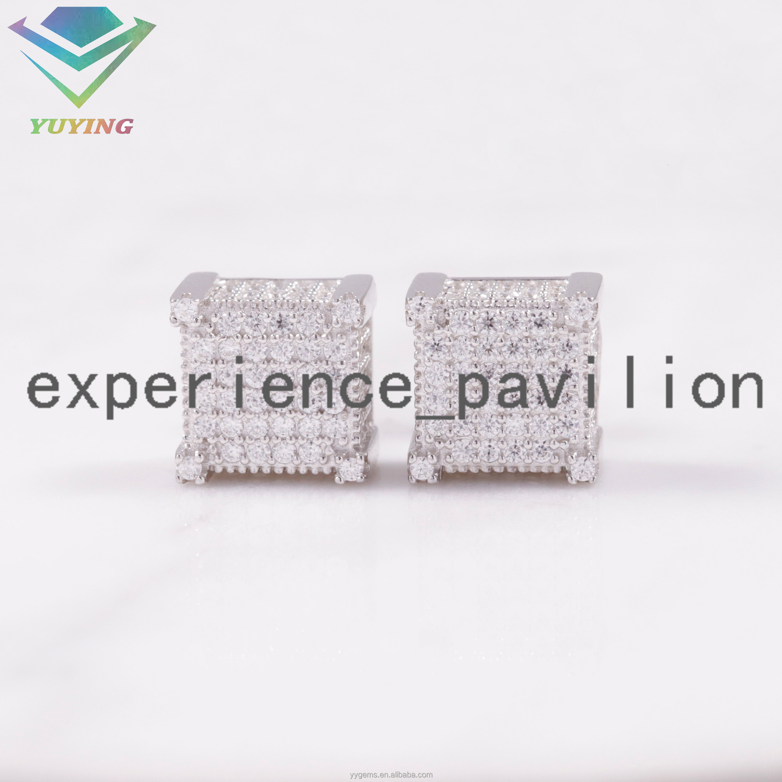 Fine Jewelry Pass Diamond Tester 925 Sterling Silver Square Earrings Iced Out Round Brilliant Cut D Color VVS Moissanite Earring
