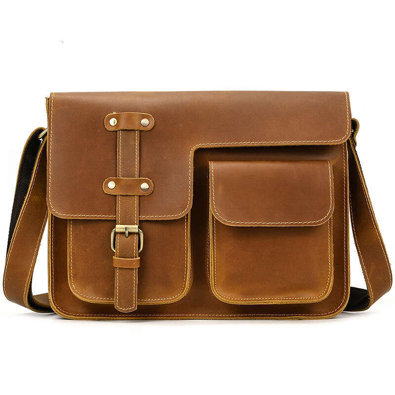 Genuine Shoulder Large Capacity A4 Crossbody Crazy Horse Leather Messenger Bag Men's Briefcase