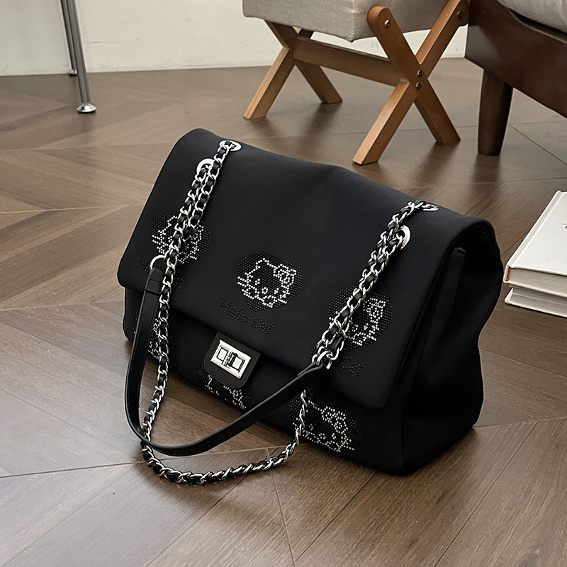 Free Shipping Women's Designer Luxury Women's Rhinestone Nylon Shoulder Bag Fashion Chain Cartoon Hot Stamping Diamond Handbag High-end La