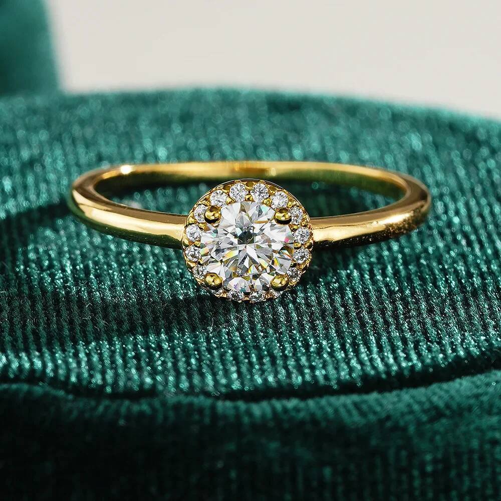 100% Real 18k Gold Ring Luxury Round Bag Ring Round Moissanite Diamond Ring for Women