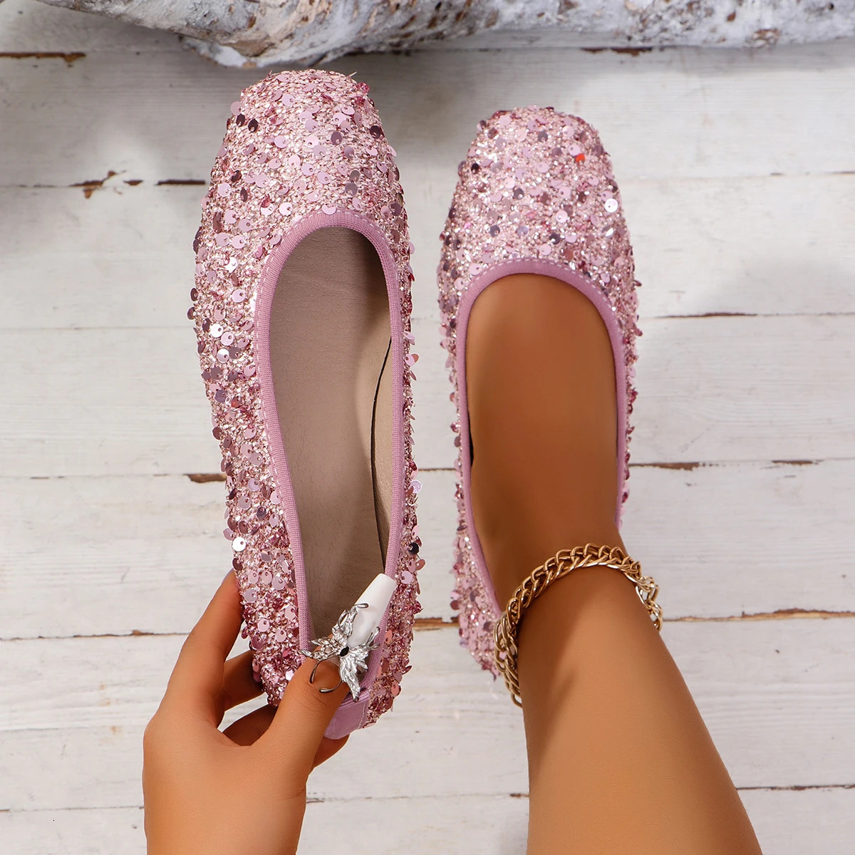 Women Shoes Spring Autumn Casual Shallow Mouth Set of Ballet Flat Fashion Designer Shoe Luxury Sequins Loafers Non Slip Female 250820