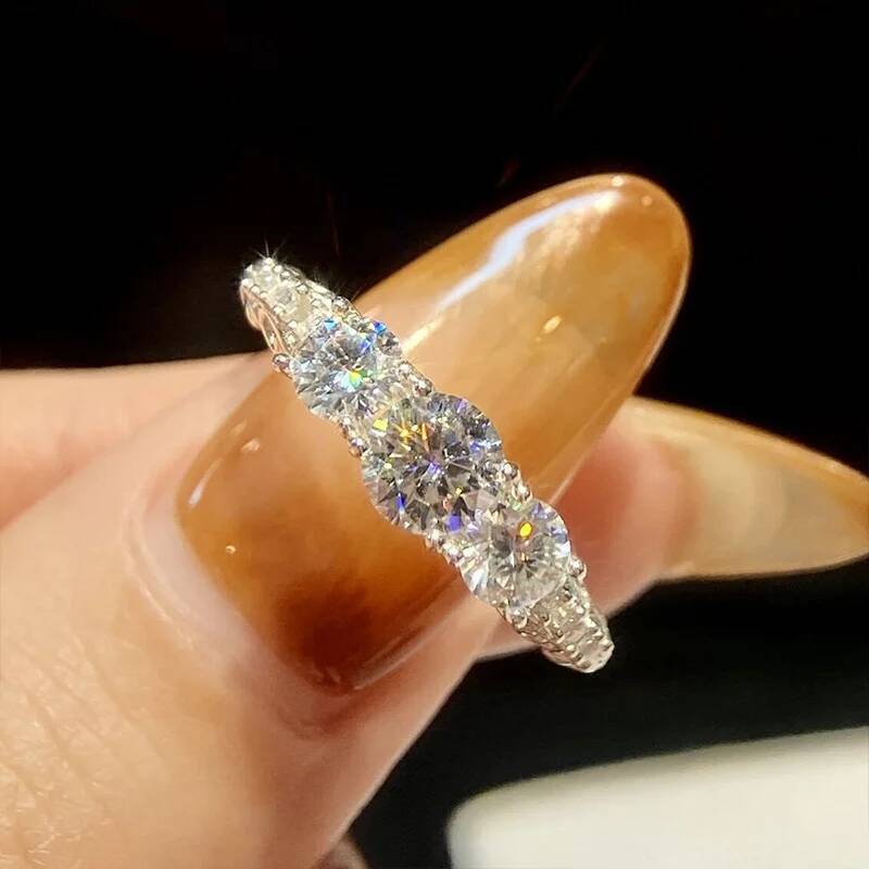 KNB Parkling 0.5CT D Color Shiny Moissanite Diamond Rings For Women Original 925 Sterling Silver Luxury Wedding Fine Jewelry