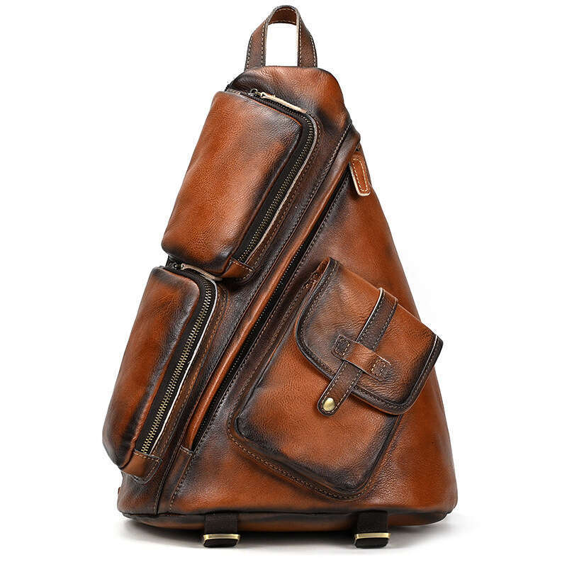 Nouveau sac à dos en cuir véritable lavé à la main, multifonctionnel, couche supérieure en cuir de vache, sac de poitrine de grande capacité