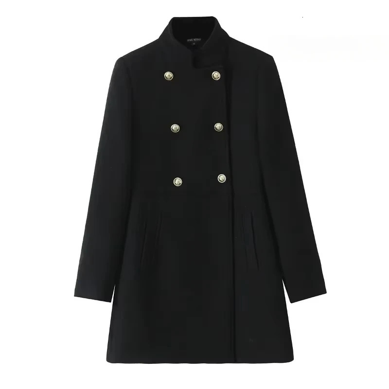 TRAFZR Woolen Coat Fall Fashion Black Long Elegant and Pretty Womens Coats American Retro Autumn Outerwear Urban 250820