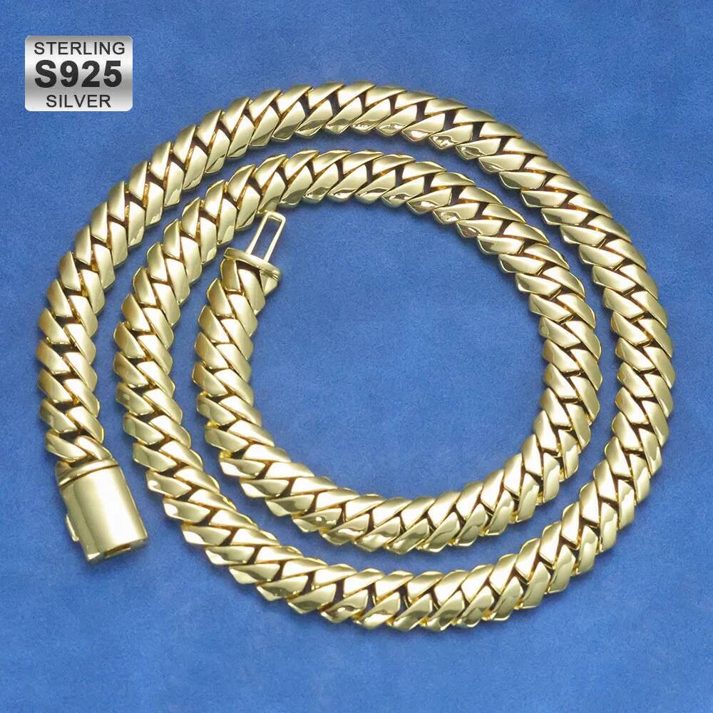 ESKEEM Hip Hop 12MM S925 Silver Solid Filled Monaco Chain Real 14k Gold Plated Miami Cuban Link Choker Necklace Mens Jewelry