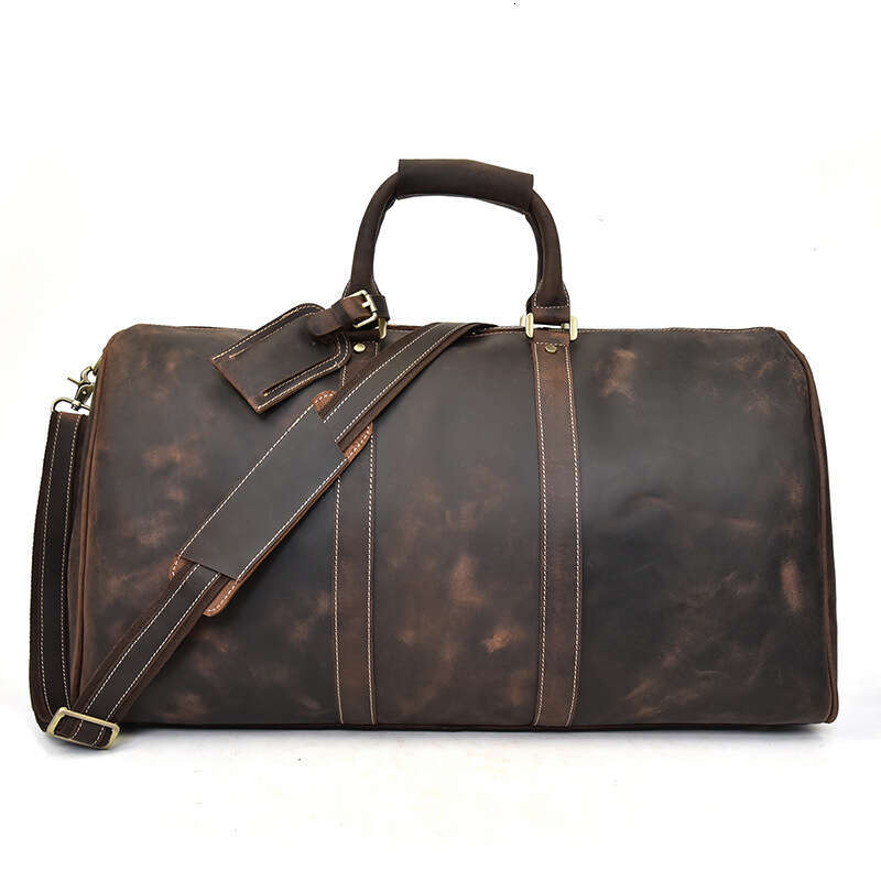 Crazy Horse pour hommes, grande capacité, couche supérieure en cuir de vache, sac à main de sport décontracté, sac à bagages en cuir véritable pe