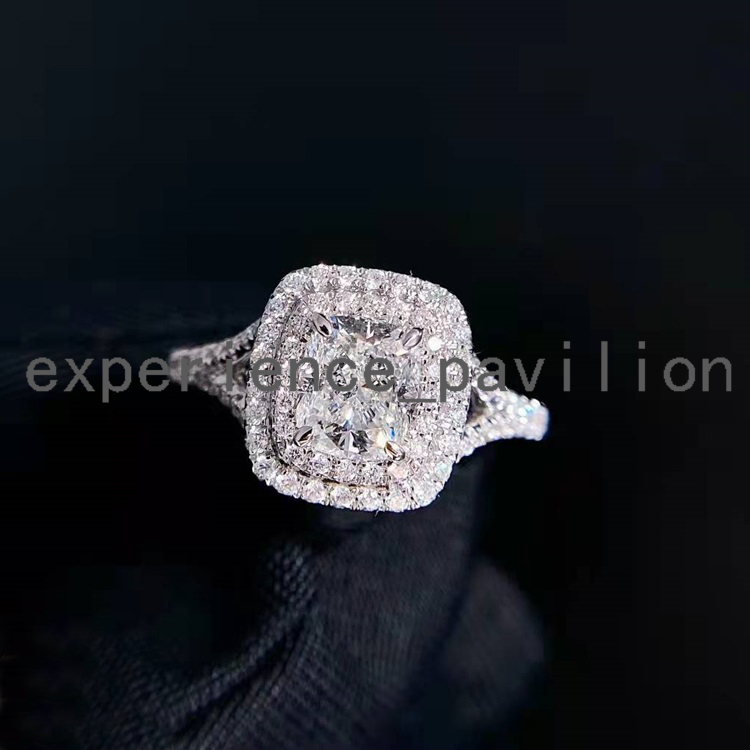 Custom Handmade Luxurious Solid Gold Cushion Moissanite Diamond Halos Moissanite Wedding Ring