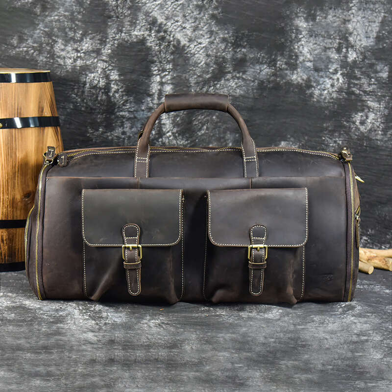 Crazy Horse Leather Men's Short Business Business Travel Travel En mouvement Sac de gym