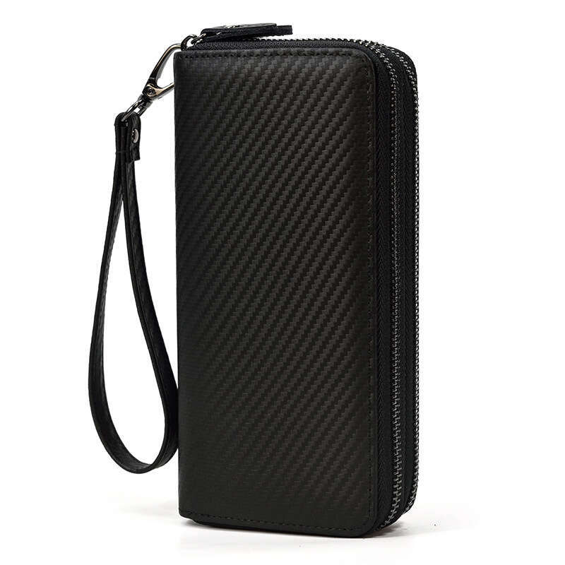 Portefeuille Long d'affaires en cuir véritable, couche supérieure en peau de vache, pochette à Double fermeture éclair, sac pour hommes