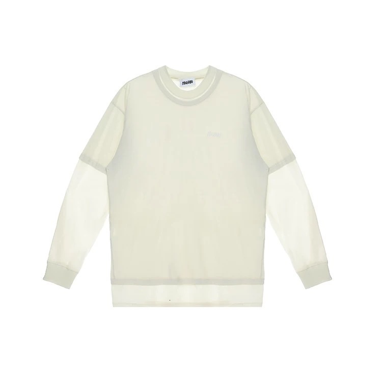 Men's Sweatshirts Magliano Style Beige Double Layer Patchwork Fake Two-Piece Round Neck Long Sleeve Loose Simple Base Shirt