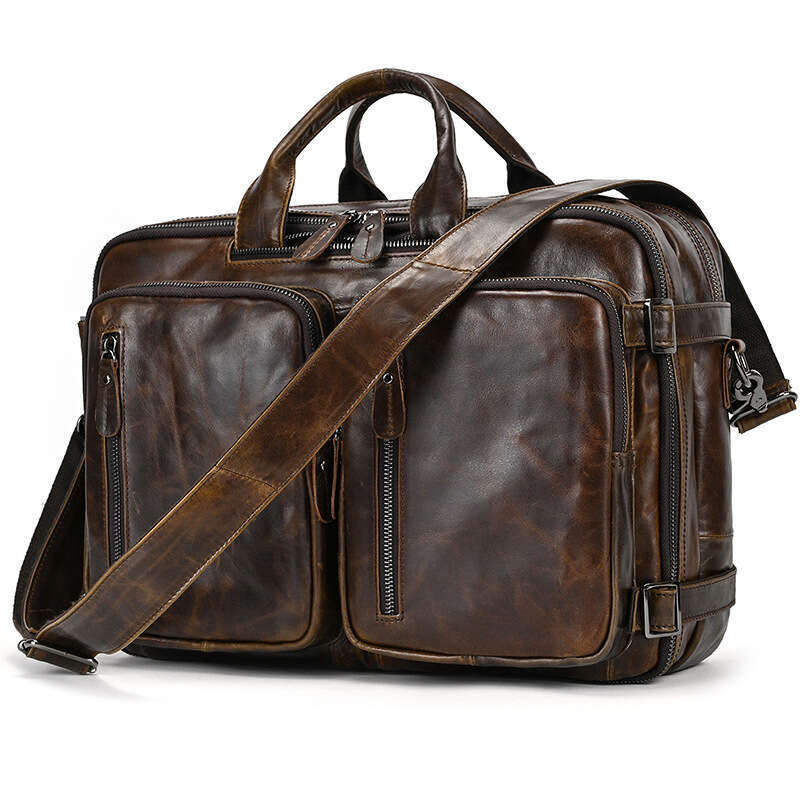 Genuine Leather Men's Handbag Large Capacity Multifunctional Backpack Top Layer Cowhide Single Shoulder Outdoor Office Bag