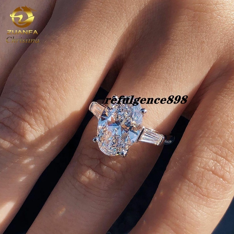 Custom Three Stone Moissanite Jewelry Oval Cut Diamond Engagement Ring Fashion Band Rings for Women