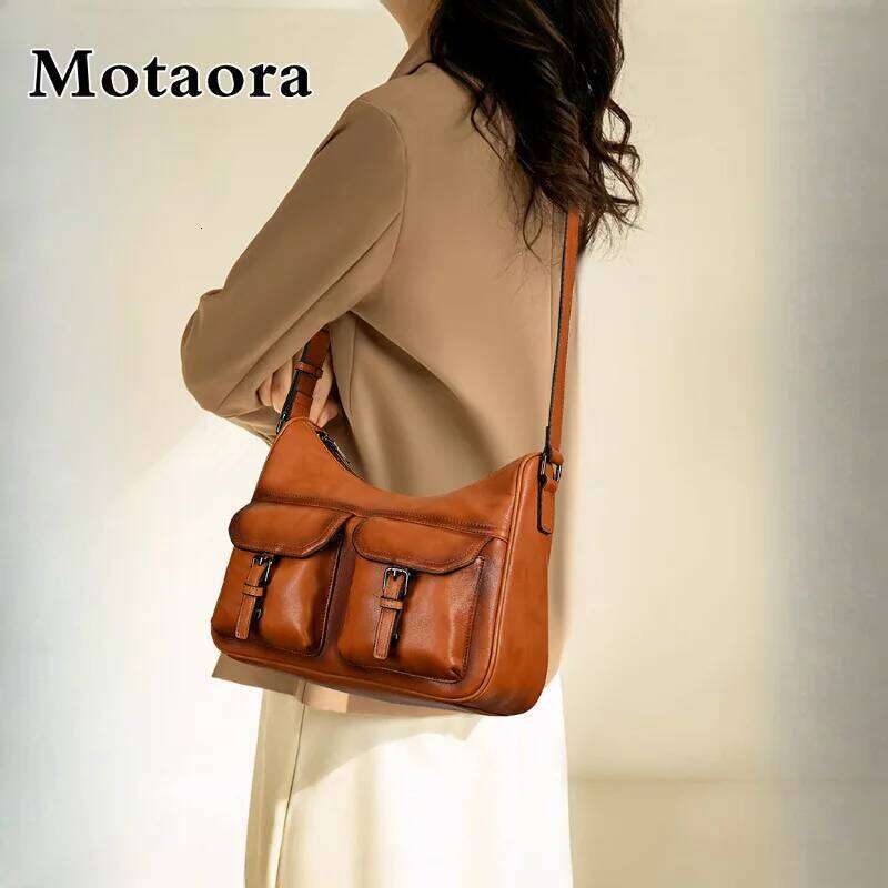 MOTAORA Vintage Genuine Leather Crossbody Women Shoulder Bag with Phone Pocket Stylish Square Handbag for Daily Use bag