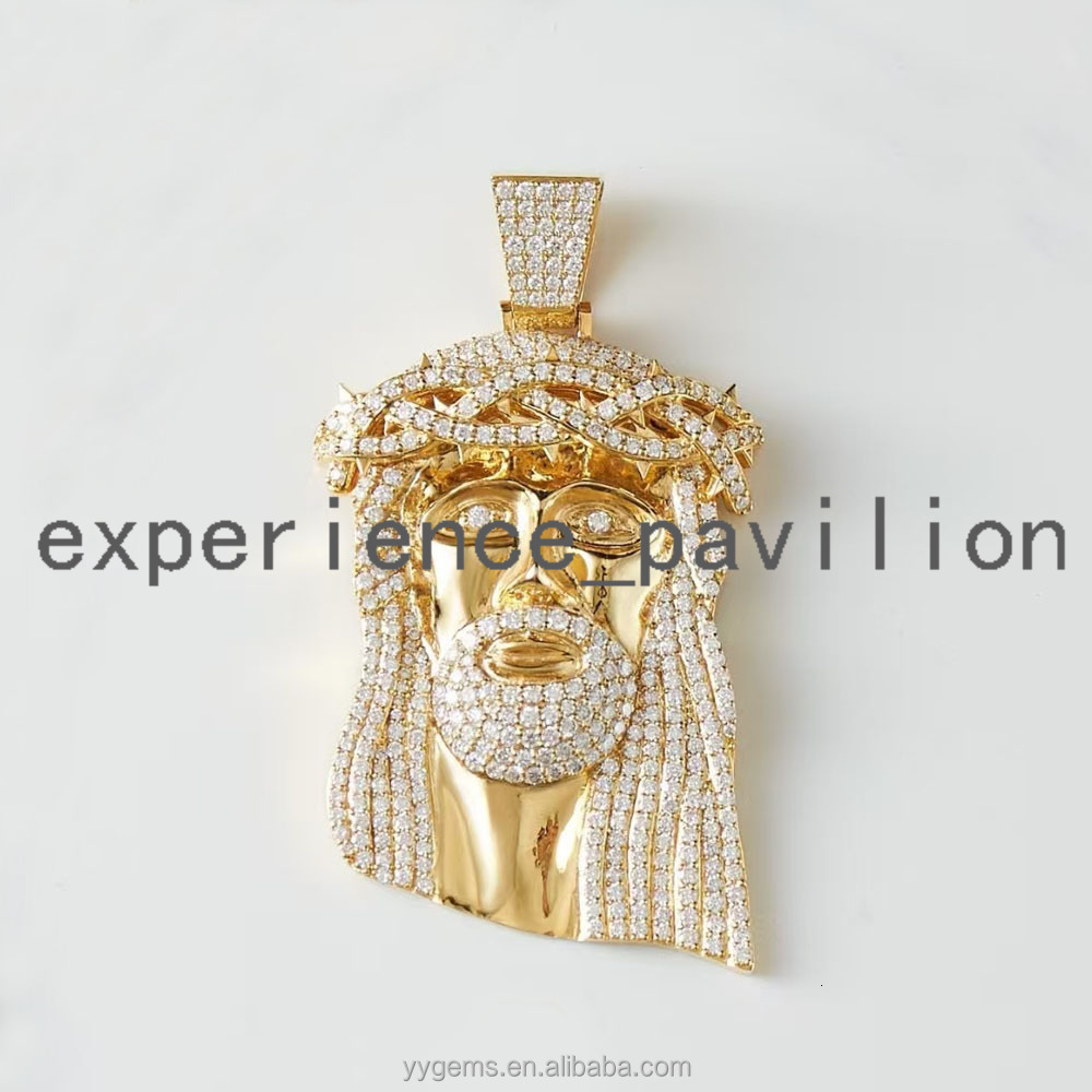 Hot Sale Yellow Gold Plated Color 925 Silver GRA Moissanite Diamonds Jesus Pendant Custom Jesus Statue Prayer Pendants Jewelry