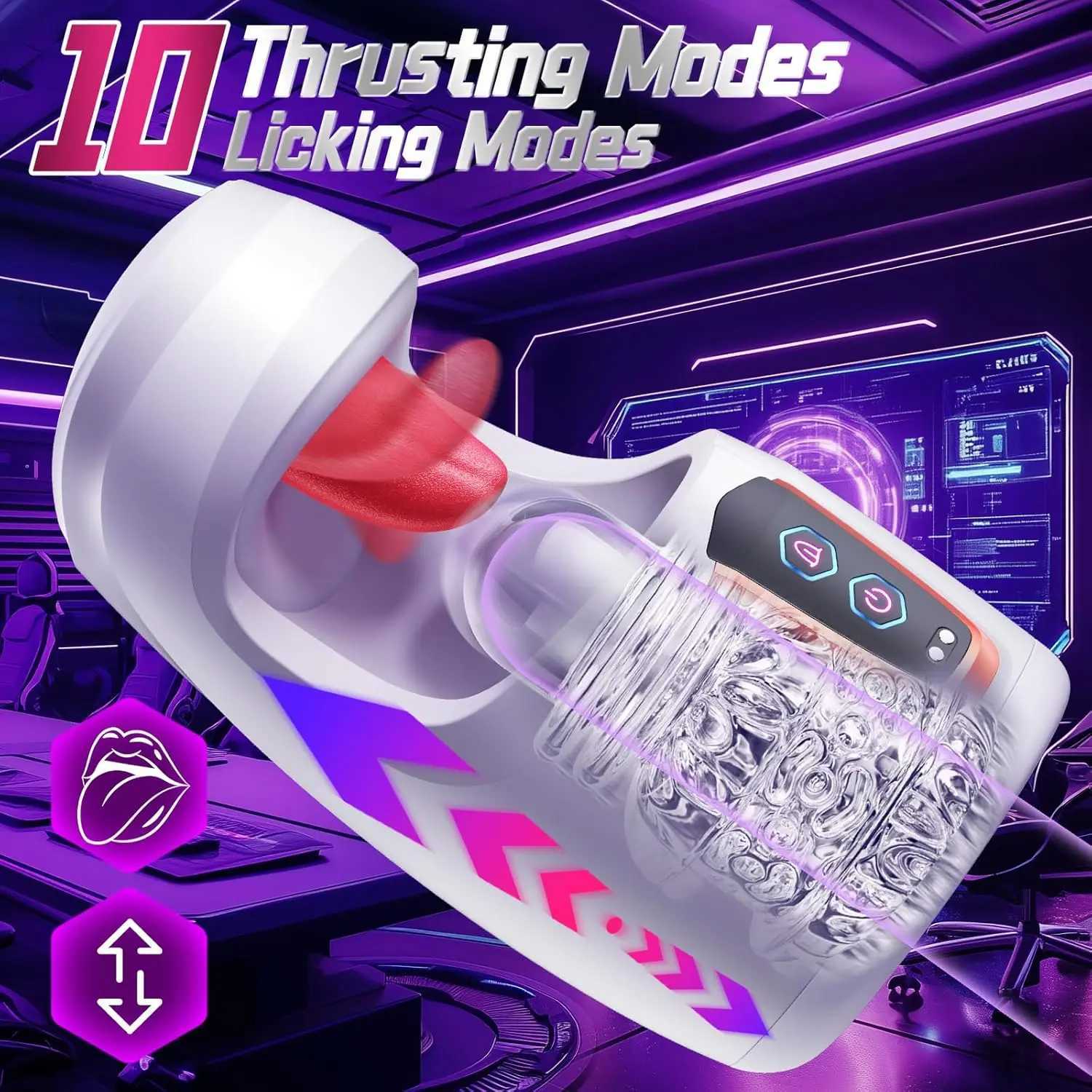 Heseks poussant la coupe automatique masturbatrice masturbatrice de la langue réelle Licking Blowjob Sex Machine Stroker pour la stimulation d'en