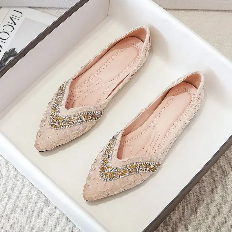 Ladies Footwear Satin Single Soft Bottom Slip-on Rhinestone Genuine Mark Popular Elegant and Fashionable Sale Womens Flat Shoes 250820