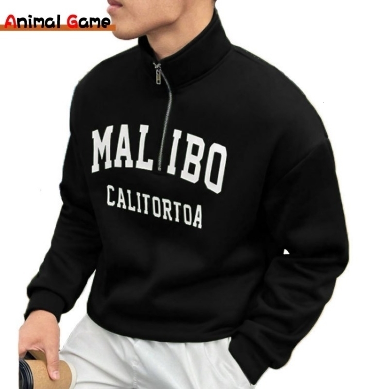 Sweatwear Mens Thicker Sweatshirts Half Zipper Pullovers Hoody Man Autumn Solid Color Printing Turtleneck Sweaters Warm Tops 250814