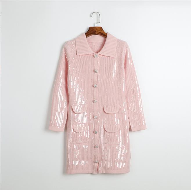 802 2025 Robe de piste robe d'été à manches longues couche couche rose noire paillettes marque même style empire femme robe mode dl