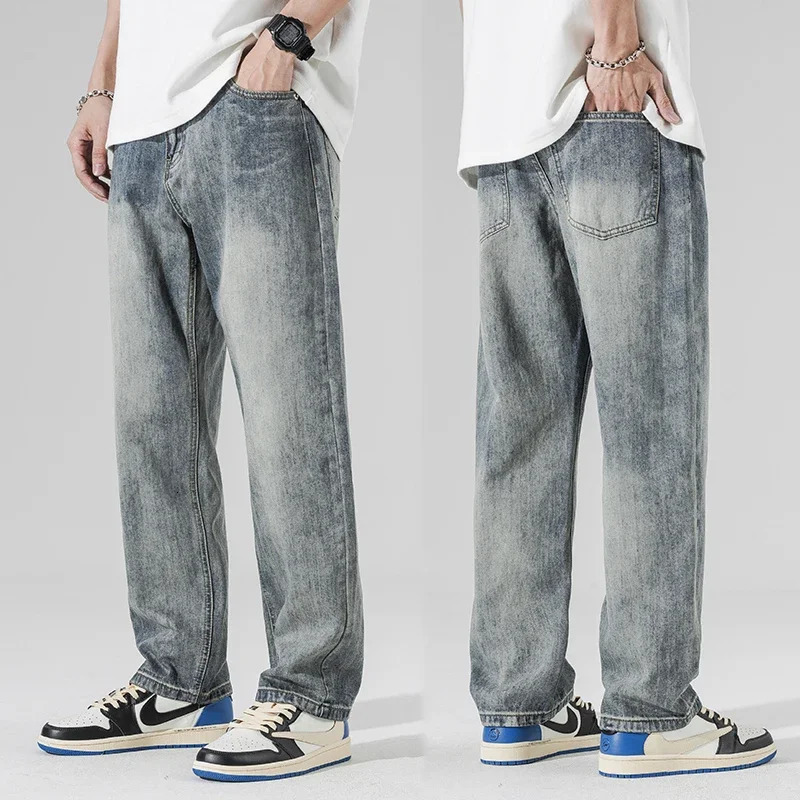 Autumn Mens Harem Wide Leg Jeans Street Hip-Hop Straight Leg Loose Denim Trousers Large Size Casual Retro Jeans 250820