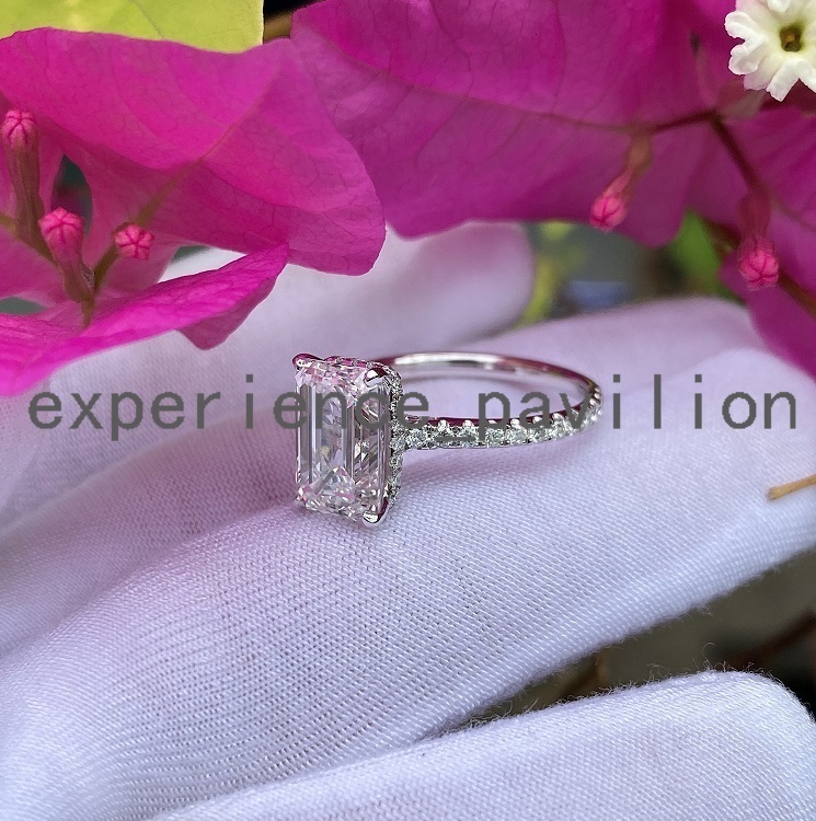 Luxury Jewelry Lab Grown Diamond Engagement Ring 14k White Gold with 3ct Emerald Lab Diamond Women Rings Wedding Ring