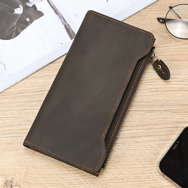 Genuine Long Men's Crazy Horse Leather Multi-Card Slot Casual Clutch Men Wallet