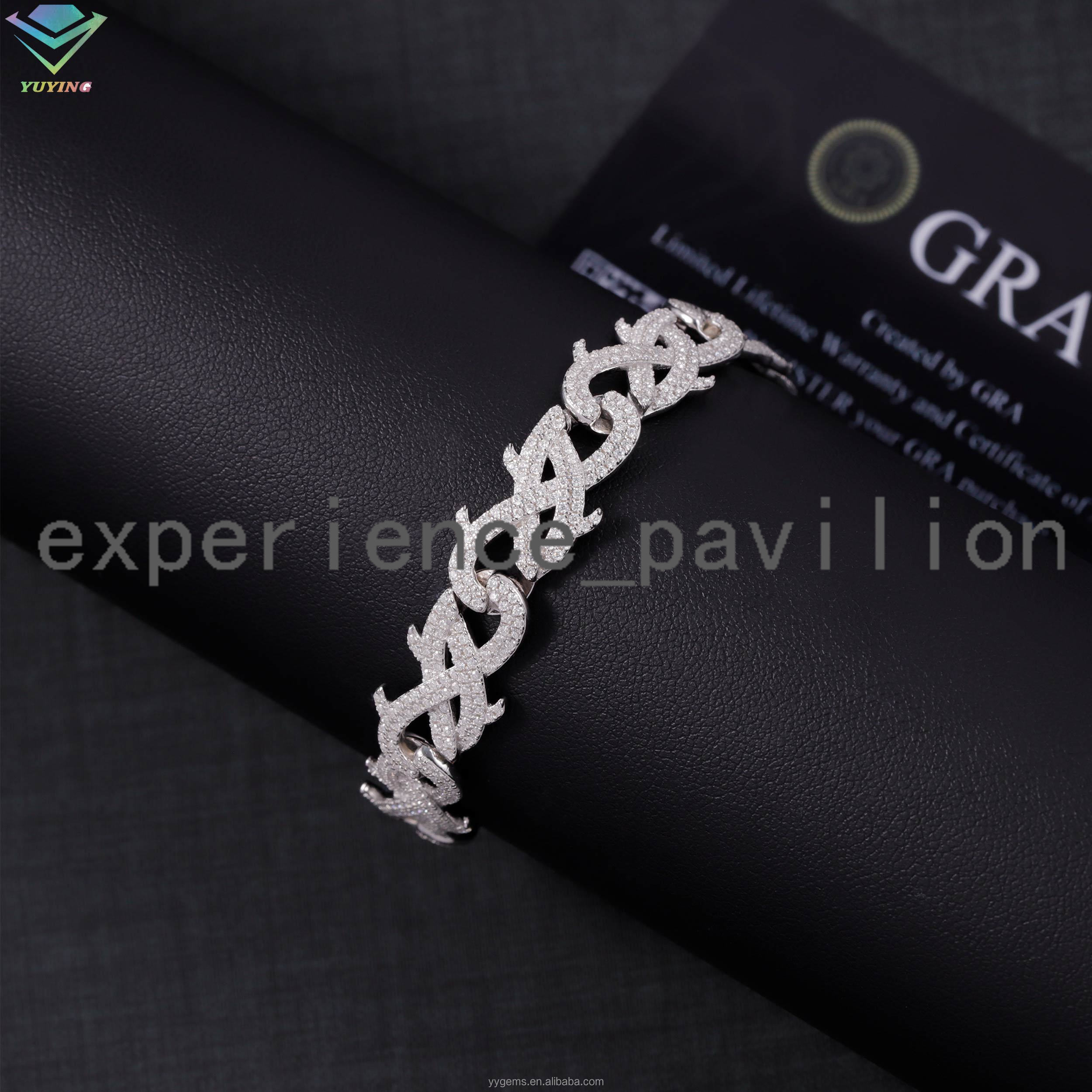 Fashion Hip Hop Jewelry 12mm Wide 925 Sterling Silver 18k Gold Plated VVS Moissanite Diamond Cuban Bracelet With GRA Certificate