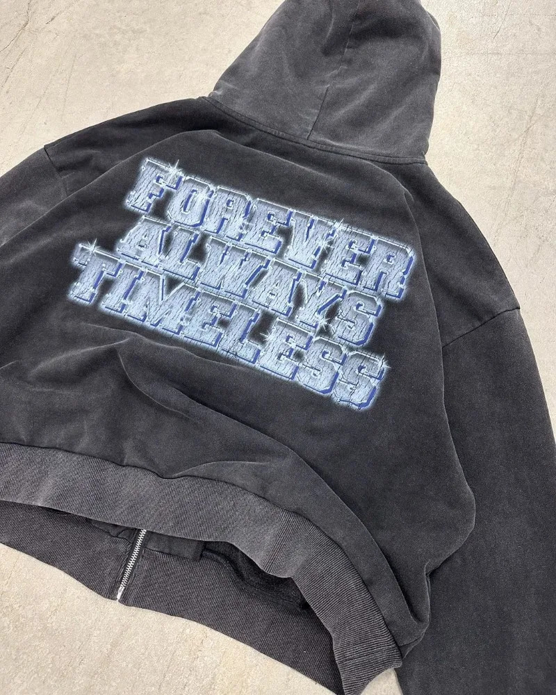 Y2K Harajuku Retro Badge Printed Oversized Sweatshirt American Street Trend Casual Zipper Hoodie Men Hip-hop Punk Loose Jacket 250819