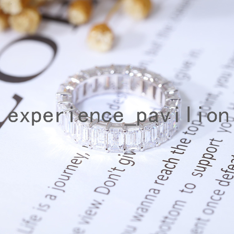 925 Silver D Color Round/Emerald/Round Moissanite Diamond Eternity Band Ring for Women Anniversary Fine Jewelry