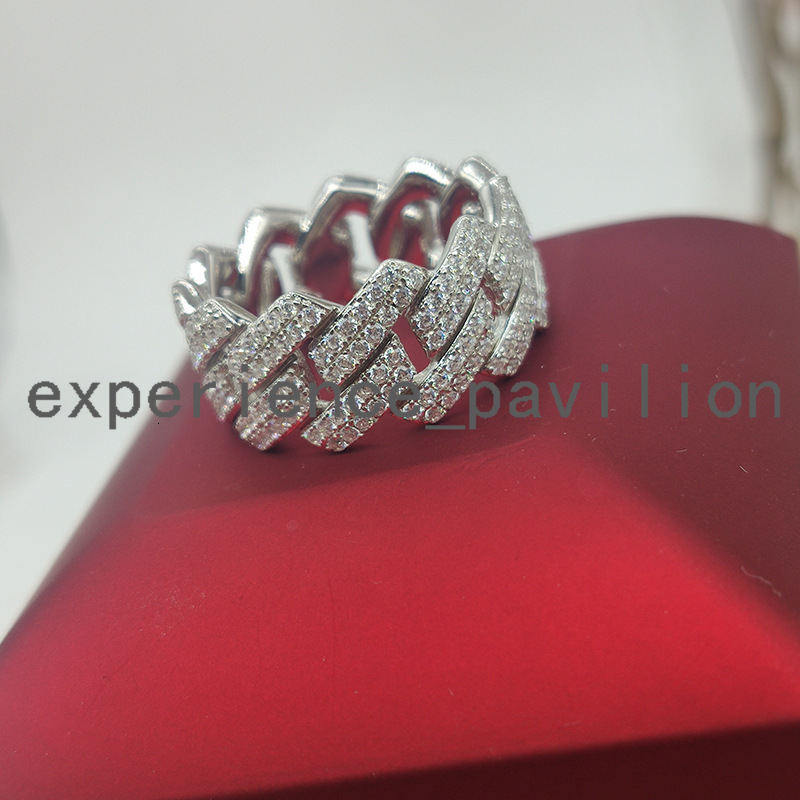 Fine Cuban Ring S925 Silver 2rows Hiphop Ring Iced Out Moissanite Diamond Mens Cuban Rings Jewelry