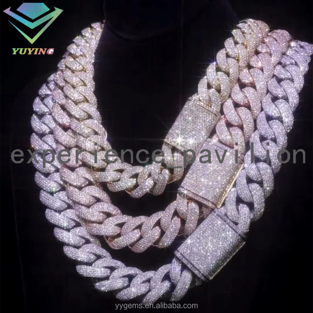 Rapper Jewelry Big Size 23-30mm White Gold Sterling Silver Hip Hop Necklace Miami Vvs Moissanite Diamond Cuban Link Chain