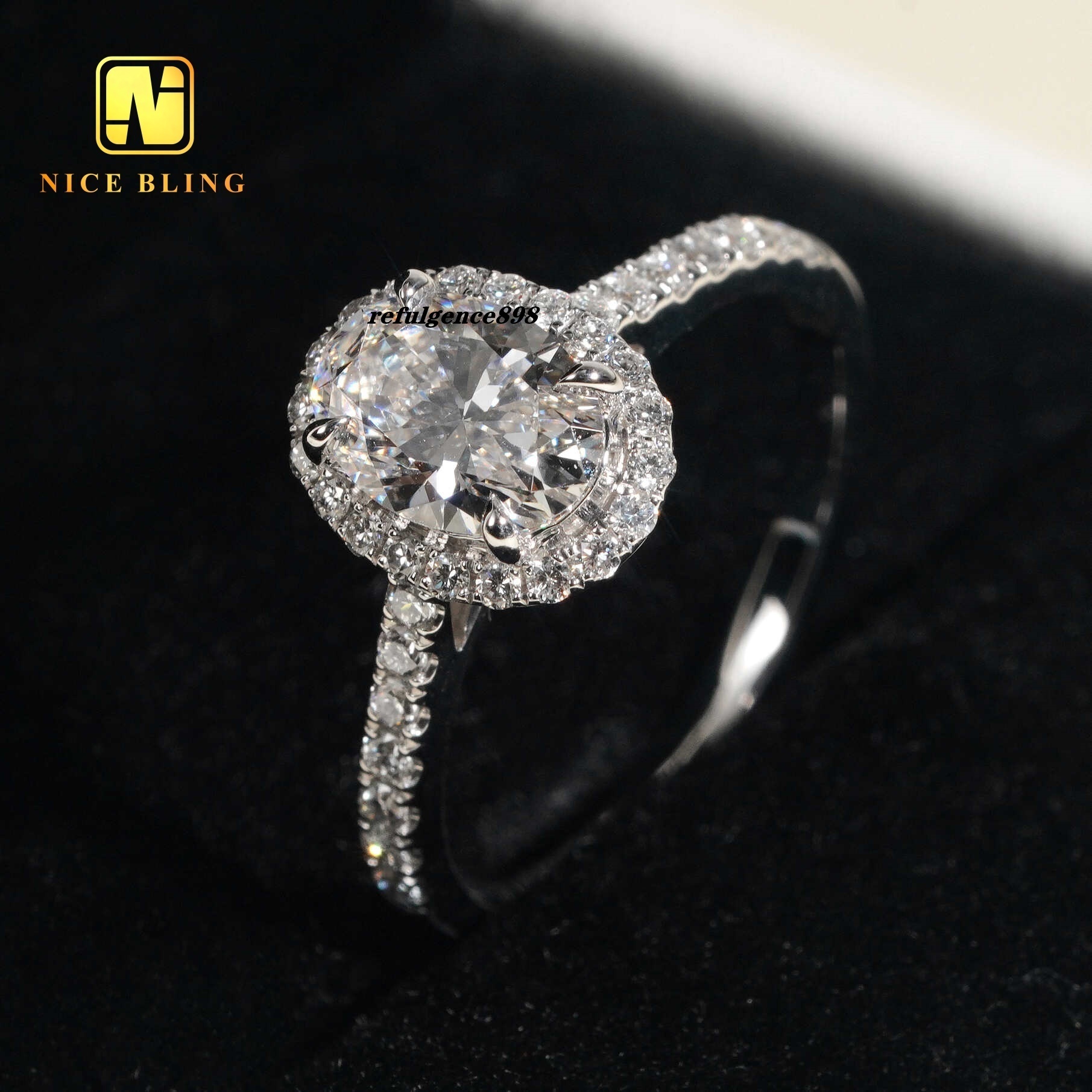 14K White Gold Jewelry Pave Setting Halo Rings 1.13ct E/VVS2 Oval Cut Lab Diamond Engagement Wedding Rings for Women