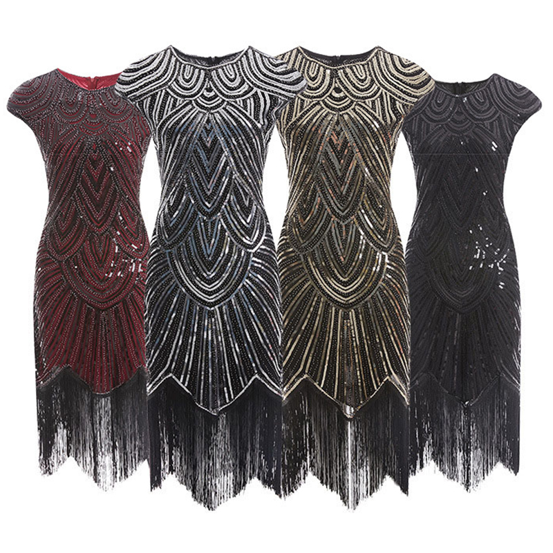 Vintage des années 1920 Robe de fête paillettes Cocktail de paille